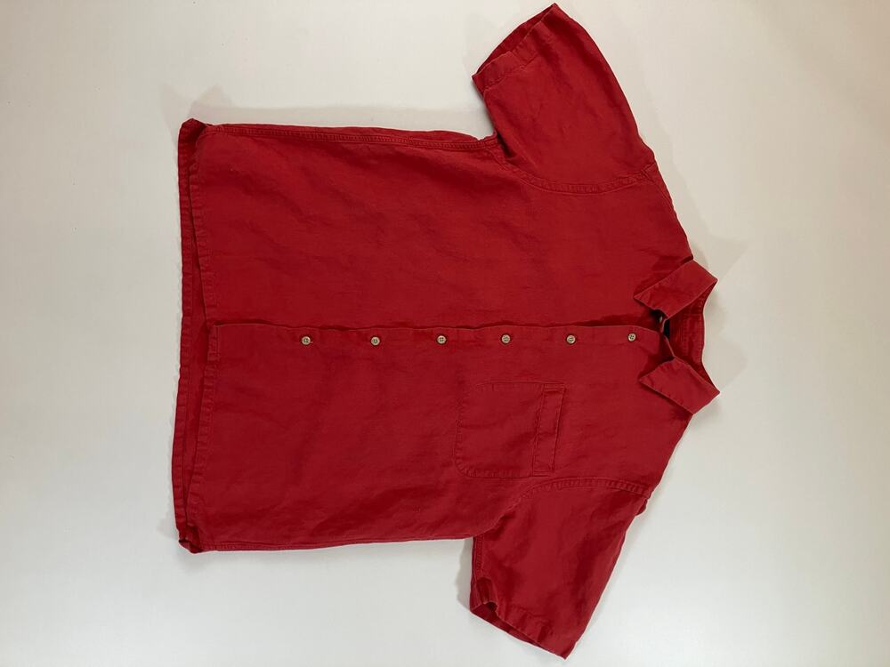 Vintage J Ferrar Men’s M Red Linen Rayon Short Sleeve Shirt Made Hong Kong